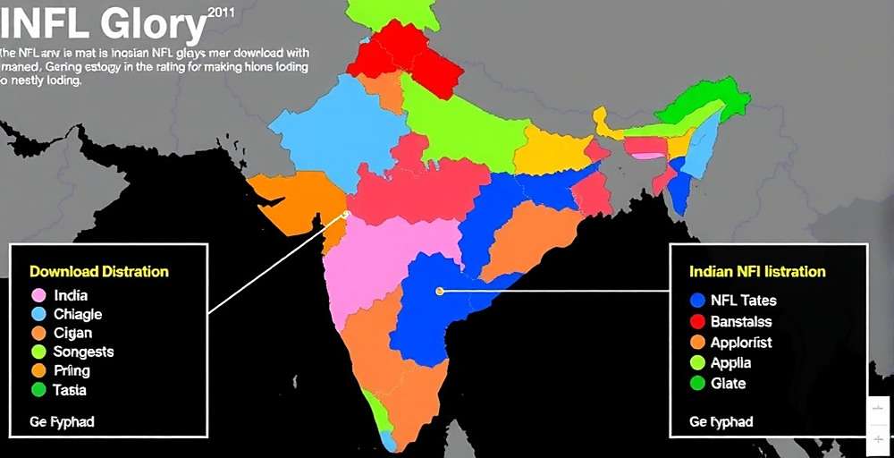 Map of India showing Indian NFL Glory download distribution across different states